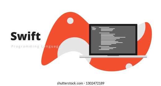 Learn to code Swift programming language, with script code on laptop screen, programming language code illustration - Vector