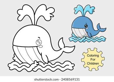 learn to color the big whale, coloring book, coloring pages for children.