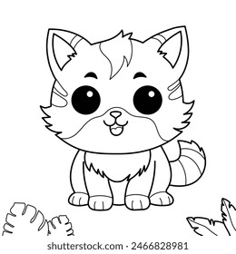 learn to color a cat with some plants for children