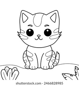 learn to color a cat with some plants for children