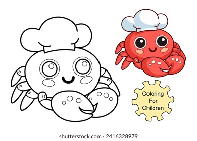 learn to color a crab wearing a chef's hat, coloring book, coloring pages for children.