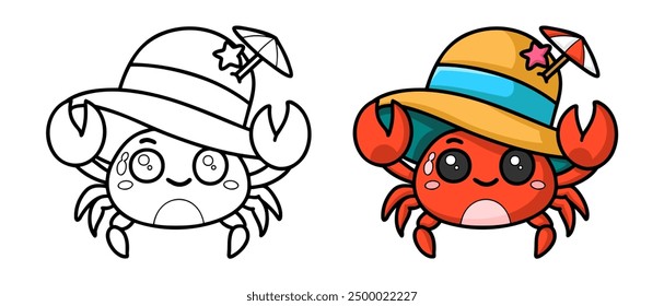 learn to color crabs wearing hats, coloring books, coloring pages for children.