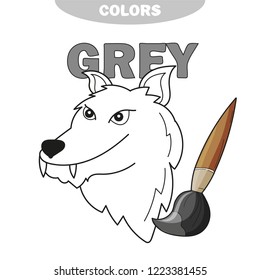 Learn The Color Gray - wolf - coloring book. Illustration of primary colors. Vector illustration