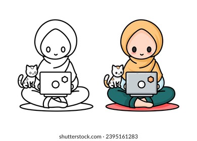 Learn to color a Muslim woman who is working with her lepto