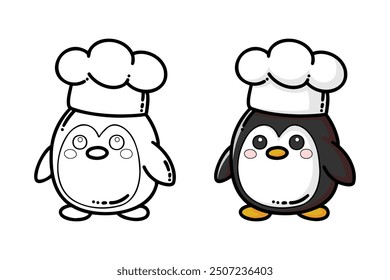 learn to color a penguin wearing a chef's hat, coloring book, coloring pages for children.