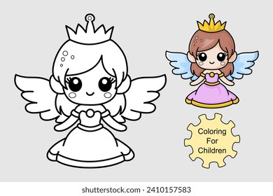 learn to color a princess wearing an angel costume, coloring book, coloring pages for children.