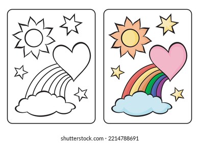 aprender a colorear el arcoiris, el amor, las nubes, el sol y las estrellas