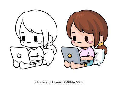 Learn to color women using laptops, coloring books, coloring pages.