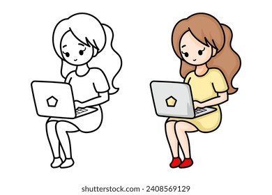 Learn to color women using laptops, coloring books, coloring pages.