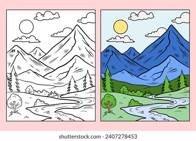 learn coloring for children and elementary school. views, trees, mountains and others.