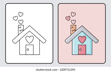 learn coloring for kids and elementary school. house decorated with love.