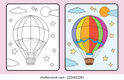 learn coloring for kids and elementary school. Colorful hot air balloons