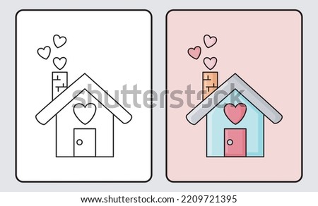 learn coloring for kids and elementary school. house decorated with love.