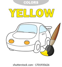 Aprender colores - amarillo. Colores página de Camión lindo para niños. Los transportes para niños en edad preescolar realizan una hoja de trabajo educativa. Vector