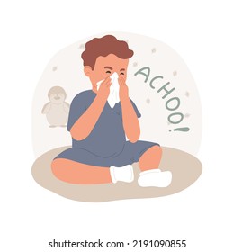 Learn To Cover Sneezing Isolated Cartoon Vector Illustration. Learning To Sneeze In A Cuff, Protect From Virus, Personal Hygiene, Cover Mouth, Child Self-care, Daycare Center Vector Cartoon.