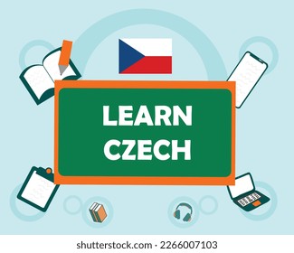 learn Czech poster design with learning symbols with Czech Republic flag sign design.