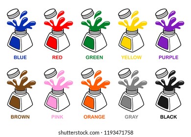 Learn different colors from color bottle pictures, Vector illustration Chart learning for kids