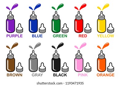 Learn different colors from color bottle pictures, Vector illustration Chart learning for kids