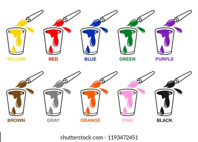 Learn different colors from color canned and brush pictures, Vector illustration Chart learning for kids