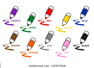 Learn different colors from color pencil pictures, Vector illustration Chart learning for kids