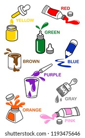 Learn different colors from many thing object pictures, Vector illustration Chart learning for kids