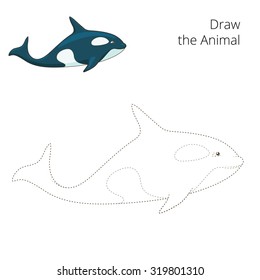 Learn to draw the animal, whale - vector illustration