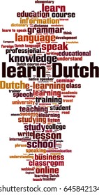 Learn Dutch word cloud concept. Vector illustration