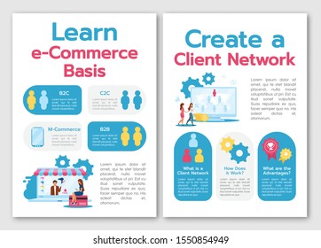 Learn e-commerce basis brochure template. Create client network. Flyer, booklet, leaflet concept, flat illustrations. Vector page cartoon layout for magazine. advertising invitation with text space