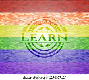 Learn emblem on mosaic background with the colors of the LGBT flag