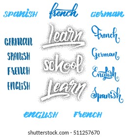 Learn Engish. Calligraphic dotworking font. Unique Custom Characters. Hand Lettering for Designs - logos, badges, postcards, posters, prints. Modern brush handwriting Typography.