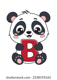 Learn the English alphabet and letters with a cute cartoon character. A cute panda holding the letter b.
