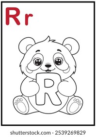 Learn the English alphabet and letters with a cute cartoon character. A printable kids' coloring page with a cute panda holding the letter B. Educational spelling coloring books for early learners.
