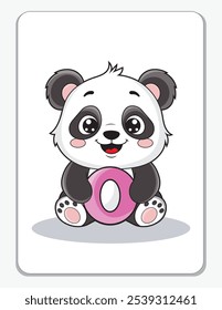 Learn the English alphabet and letters with a cute cartoon character. A cute panda holding the letter O. A printable flashcard.
