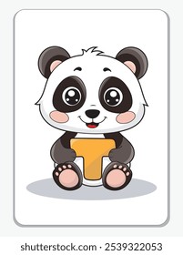 Learn the English alphabet and letters with a cute cartoon character. A cute panda holding the letter C. A printable flashcard.
