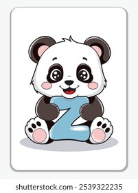 Learn the English alphabet and letters with a cute cartoon character. A cute panda holding the letter Z. A printable flashcard.
