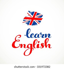 Learn English calligraphic inscription on a white background