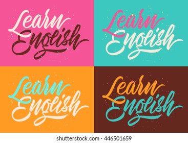 learn english, calligraphy, handwritten text, set of cards