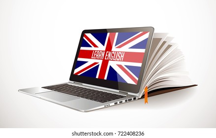 Learn english concept - laptop and book compilation - elearning language