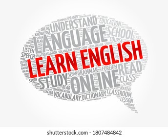 Learn English message bubble word cloud collage, education concept background