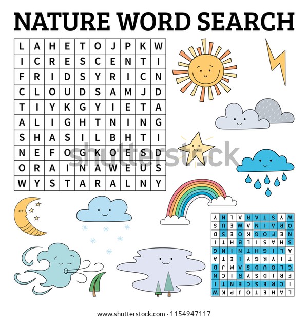 learn english with a nature word search game for kids vector illustration