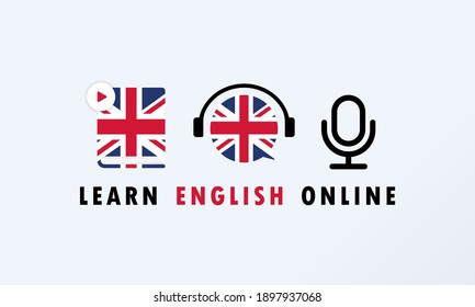 Learn English Online Banner. Digital Course. Online Education. Online Language Courses. Language Practice. Vector EPS 10. Isolated On Background