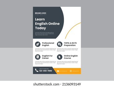 learn English online flyer design. English language course flyer design. best English language course poster flyer.