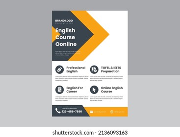 learn English online flyer design. English language course flyer design. best English language course poster flyer.