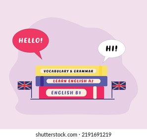 Learn English. Study English Language. Education Concept. Template For Logo, Website, Banner, Landing Page. Ads. Flat Vector Illustration. English School, Club, Course English Language.