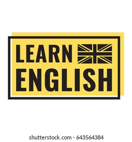 Learn english. Vector badge with flag icon illustration on white background.