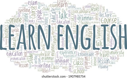 Learn English vector illustration word cloud isolated on a white background.