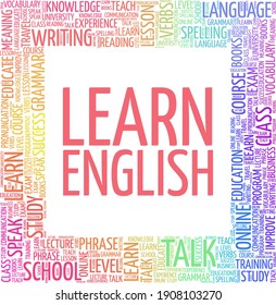 Learn English vector illustration word cloud isolated on a white background.