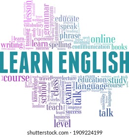 Learn English vector illustration word cloud isolated on a white background.