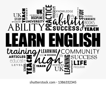 Learn English word cloud collage, education concept background