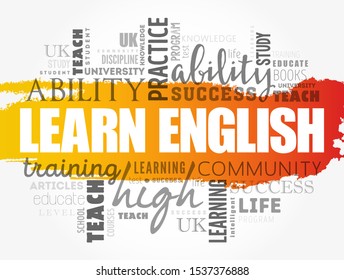 Learn English word cloud collage, education concept background